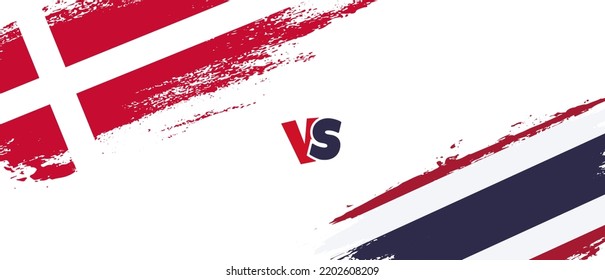 Creative Denmark vs Thailand bürsten Flaggen. Zwei Länderflaggen im Stile eines künstlerischen Pinsels, Hintergrund