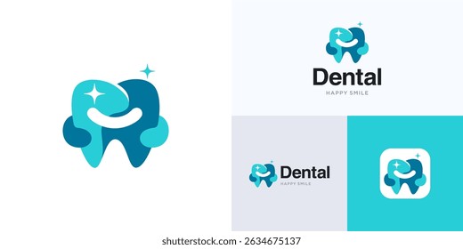 Creative dental happy smile integrated with hand hug concept, logo icon design vector illustration element editable, Abstract modern symbol dentist clinic practice for medical family care and identity