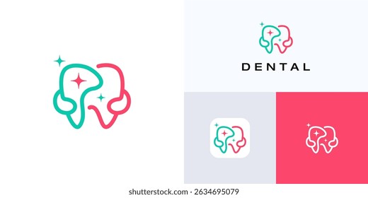 Creative dental health with hand hug monoline art style concept, logo icon design vector illustration element editable, Modern symbol dentist clinic practice sign for medical family care and identity