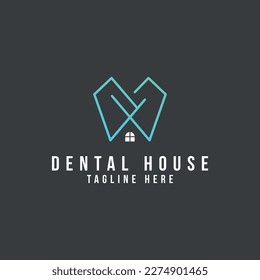 Creative dental home logo template with line art style. home dental clinic logo designs simple for medical service