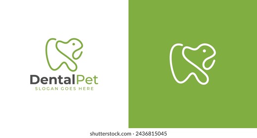 Creative Dental Pet Logo. Tooth and Dog with Linear Outline Style. Tooth Care Logo Icon Symbol Vector Design Template.