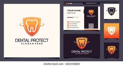 Creative dental and shield logo template with modern concept and business card design Premium Vector