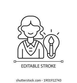 Creative department linear icon. Generating ideas. Creating brand image for company. Thin line customizable illustration. Contour symbol. Vector isolated outline drawing. Editable stroke