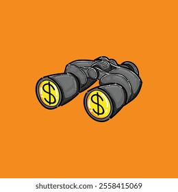 A creative depiction of binoculars with dollar signs, symbolizing financial vision, investment strategies, and economic insight. Ideal for themes of wealth, business planning, and personal finance.