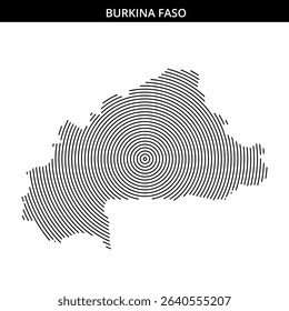 Creative depiction of Burkina Faso using curved line patterns.