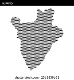 A creative depiction of Burundi's outline in a striking dot pattern format showcases the country's geographical shape.