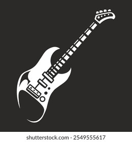 Una representación creativa de una guitarra eléctrica en contornos blancos contra un fondo negro sólido. El diseño destaca las curvas y detalles de la guitarra en un contraste llamativo.