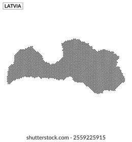 A creative depiction of Latvia’s geographical shape using a dotted pattern, showcasing its unique outline and character.