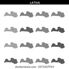 A creative depiction of Latvia’s geographical shape using a dotted pattern, showcasing its unique outline and character.