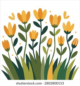 Creative depiction of marsh marigold caltha palustris botany graphic in animated clean