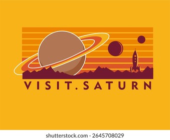  Representação criativa de Saturno com anéis e estrelas vibrantes. Adequado para moda de inspiração científica, acessórios e cartazes.