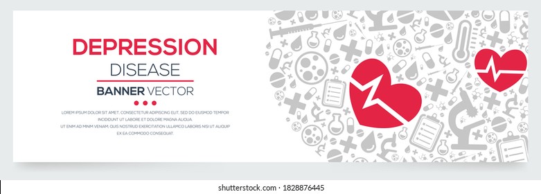 Enfermedad creativa (depresión) Palabra con iconos ,Ilustración vectorial.	