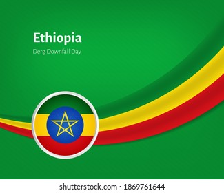 Creative derg downfall day of Ethiopia greeting background with wavy flag illustration