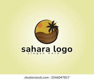 El desierto creativo está equipado con el sol sobre él y las palmeras datileras que rodean su diseño de logotipo