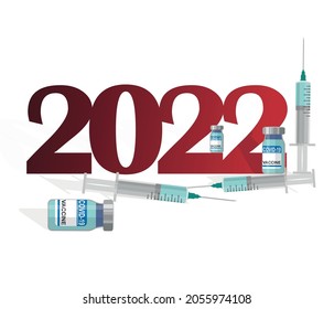 Creative design 2022 new year, medical flat icons in medicine concept, Holiday greeting card with virus epidemic vector illustration design template.