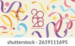 Creative Design to 2026 Happy New Year Celebration Concept, Banner with a Variety of colorful confetti and 2026 Logo text design