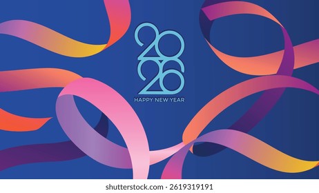 Design criativo para 2026 Feliz Ano Novo Celebração Conceito, Banner com uma variedade de confetes coloridos e 2026 Logo texto design