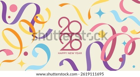 Creative Design to 2026 Happy New Year Celebration Concept, Banner with a Variety of colorful confetti and 2026 Logo text design