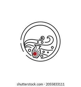 creative design about vintage japanese pot in the ocean