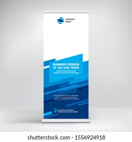 Creative design of advertising banner roll-up, trend graphic style