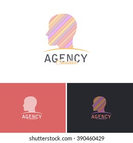 Creative Design Agency, Abstract Lines Human Head Profile Symbol Style Vector Icons, Logo, Sign Template