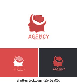 Creative Design Agency, Brain and Human Profile Symbol Style Vector Icons, Logos, Sign Template