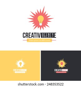 Creative Design Agency, Brain and Sunlight Rays Style Vector Icons, Logos, Sign, Symbol Template