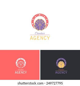 Creative Design Agency, Brain Symbol Style Vector Icons, Logos, Sign Template