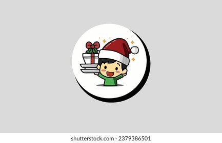 creative design art illustration of a child wearing a Santa hat celebrating Christmas, cartoon small child celebrating Christmas and New Year.