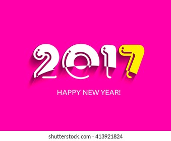 Creative design background with the text Happy New Year 2017. Vector illustration of white and yellow on a pink background