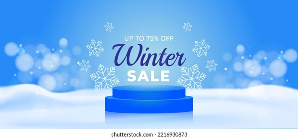 Creative design banner winter product podium on the background