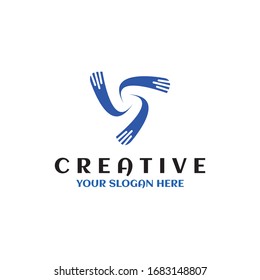 creative design blue connect rotation logo symbol concept. icon company emblem