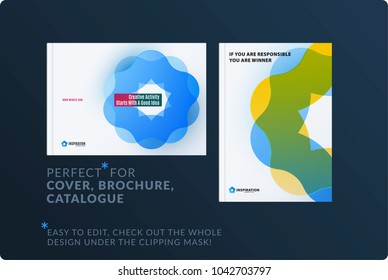 Creative design of brochure set, abstract annual report, horizontal cover
