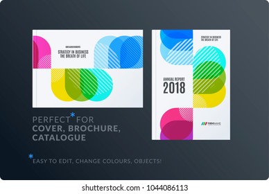 Creative design of brochure set, abstract annual report, horizontal cover layout, flyer in A4 with vector colourful