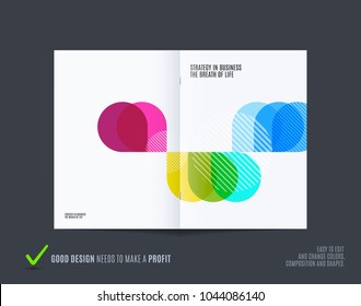 Creative design of brochure set, abstract annual report, horizontal cover layout, flyer in A4 with vector colourful rounded shape