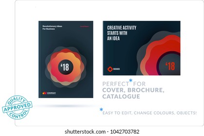 Creative design of business brochure set, abstract horizontal cover layout