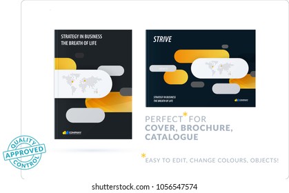 Creative design of business brochure set, abstract horizontal cover layout, flyer in A4 with colourful rounded rectangles for motion design