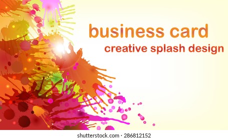 Creative design, business card, multicolored drops of spray and splash. EPS-10 vector background.