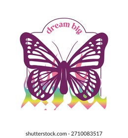 Diseño creativo de mariposa con llama y mensaje positivo sueño grande para la decoración en la ilustración de estilo moderno sobre fondo blanco. Arte vectorial Abstractas de insectos