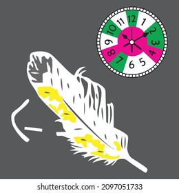 Creative design by illustration. Content contains a beautiful feathers and watch. Vector made for t shirt printing, logo, garments printing and many others.