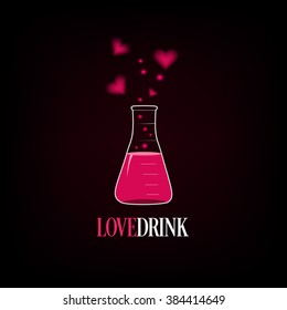 Creative design chemical vessel with hearts poster vector illustration. Love drink text.