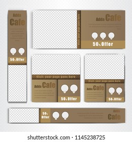Creative Design For Coffee Shop Web banner Set of different standard sizes. Templates with place for photos, buttons. Vector illustration. Eps 10.