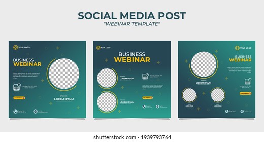 Creative design collection of social media story post templates on a green gradient background. It is suitable for business webinar, marketing webinar, online class program, etc.