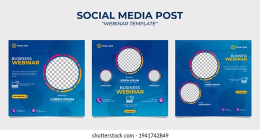 Creative design collection of social media story post templates on a blue gradient background. It is suitable for business webinar, marketing webinar, online class program, etc.