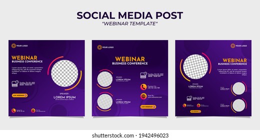 Creative design collection of social media story post templates on a purple gradient background. It is suitable for business webinar, marketing webinar, online class program, etc.