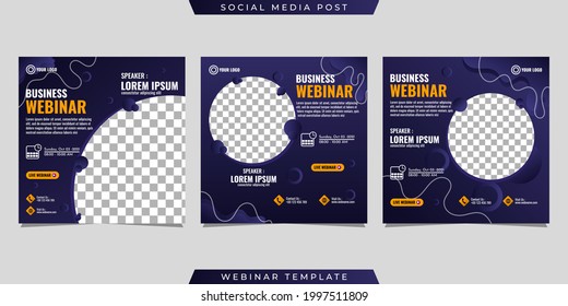 Creative design collection of social media story post templates on a dark purple gradient background. It is suitable for business webinar, marketing webinar, online class program, etc.