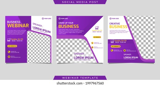 Creative design collection of social media story post templates on light purple and white gradient background. Great for business webinar, marketing webinar, online class program, etc.