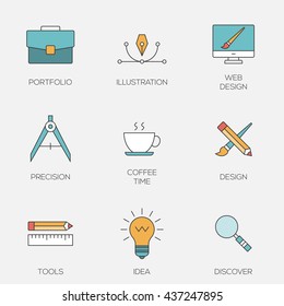 Creative design color line icons. Web development tools
