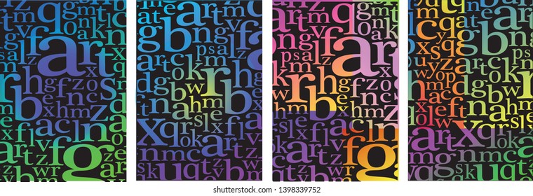 Creative design with colorful font and lettering. Cards and caps background.