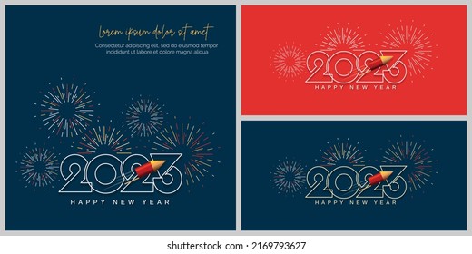 Creative design concept of 2023 new year. Set of 2023 new year design with firework rocket and line concept for greeting card, banner, template, poster and flyer - Shutterstock ID 2169793627